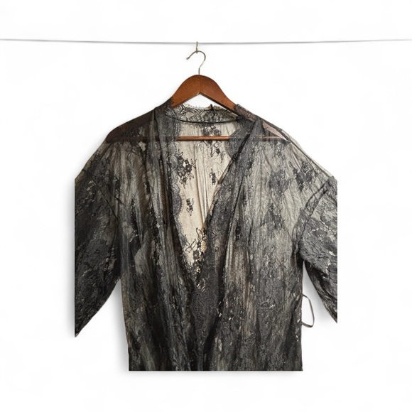 Mavidlove long sleeve Elegant Black Lace Women's Robe Size large - Picture 5 of 9